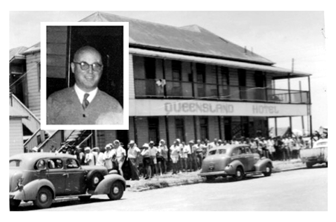 Customers at the Queensland Hotel, Coolangatta queued when beer was in short supply